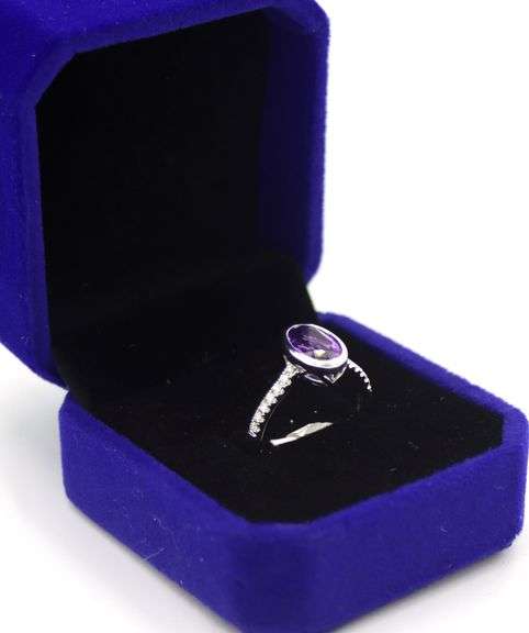 14kt White gold amethyst and diamond ring