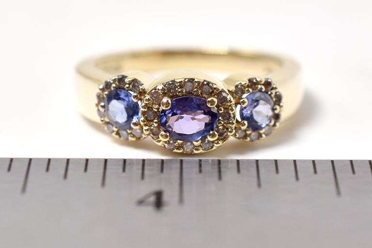 Pretty 14K Yellow Gold Diamond and Purple Gemstone Ring