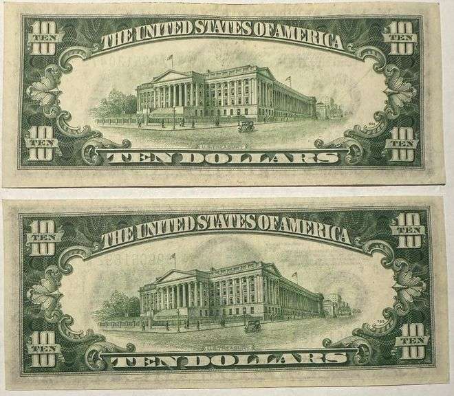 2 Unc Boston 1934 A $10 Fed Reserve Notes