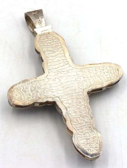 Large 925 sterling silver multi gemstone cross pendant