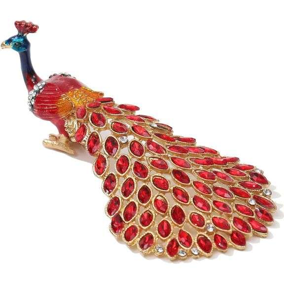 Hand-Painted Peacock Jewelry Trinket Box