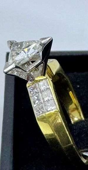 14K Two-tone Gold Trillion Cut Diamond Ring