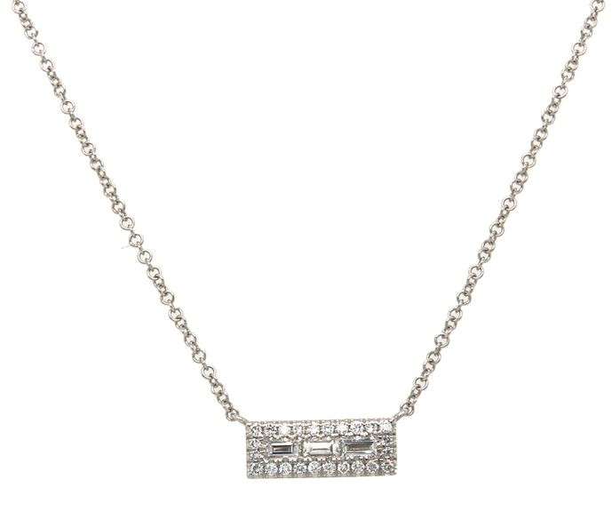 New Gabriel & Co. 0.27ctw Baguette and Round Diamond Rectangle Pendant Necklace