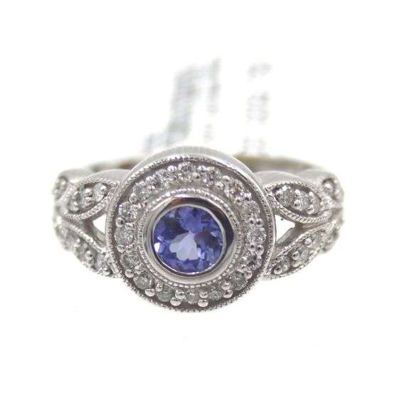 14kt White gold Bita By Effy Round Tanz & Dia Halo Milgrain Ring