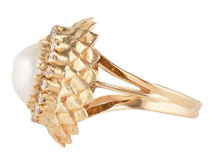 Baroque Pearl and 0.55ctw Diamond Frame Cocktail Ring in 18K