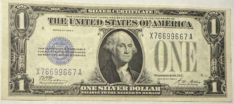 1928 A Uncirculated  $1 Funny Back Silver Certificate.
