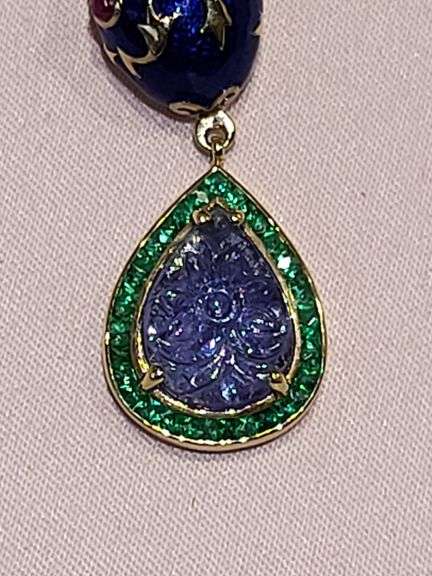 Exquisite One-of-a-Kind 9K Yellow Gold Fish Necklace with Tanzanite, Ruby, Emerald, and Blue Enamel