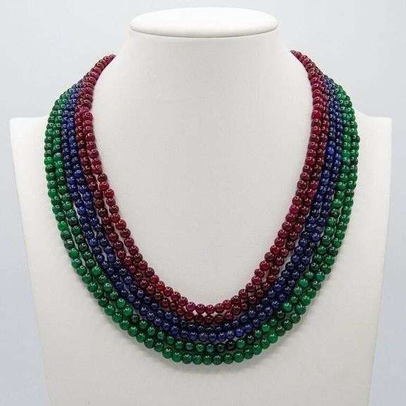 Stunning Mined From The Eatrth 351.5 Ctw Natural Ruby Emerald Blue Sapphire Necklace