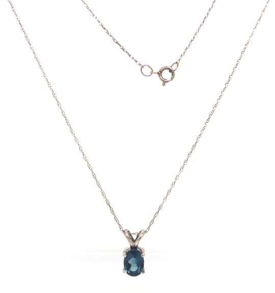 925 Sterling silver oval blue topaz pendant on chain