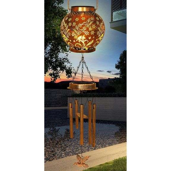 Hummingbird Solar Wind Chimes with Lantern