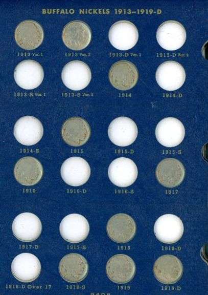 Album with 43 Different Buffalo Nickels: 1913 Type 1 to 1938-D