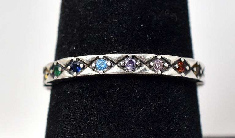 Colorful CZ Gemstone Ring in Sterling Silver