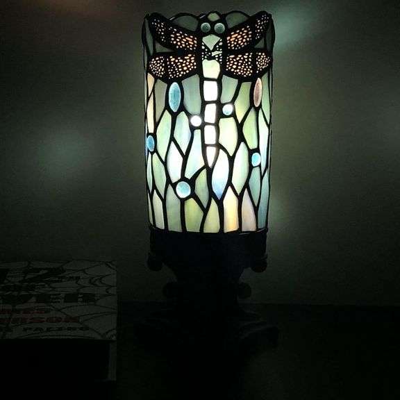 Small Stained Glass Dragonfly Table Lamp