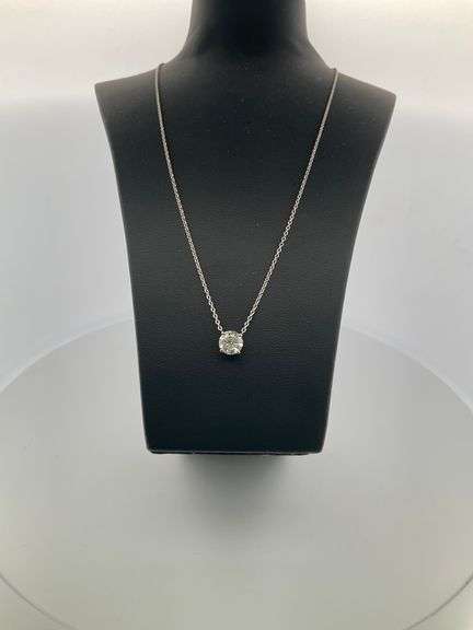 BRAND NEW 14K WHITE GOLD DIAMOND SOLITAIRE CHAIN AND PENDNANT