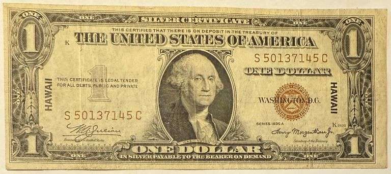 $1 1935A Hawaii Overprint Emergency Issue Silver Certificate.