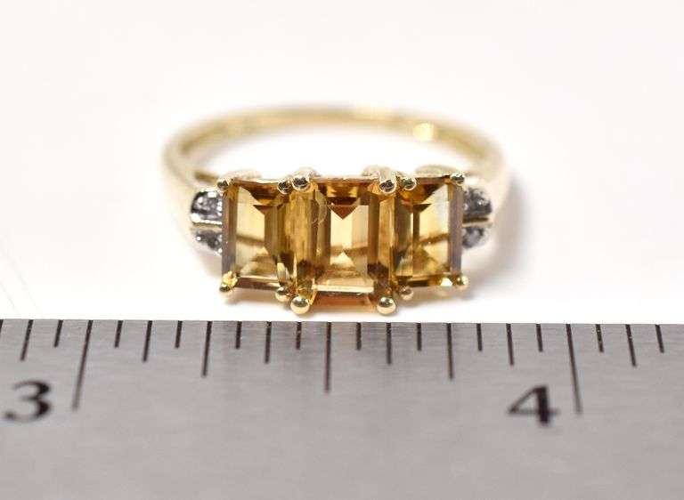 Amazing Citrine and Diamond Ring in 10K Yellow Gold