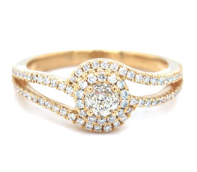 14kt Yellow gold 0.30ct crown of light center in diamond semi ring