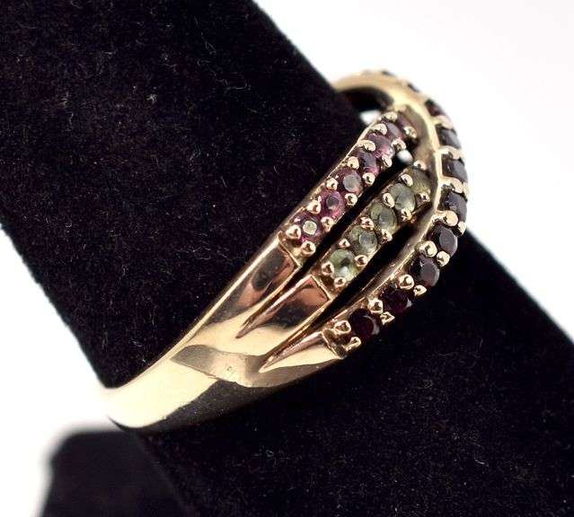 Beautiful 10K Yellow Gold Multi-Gemstone Ring