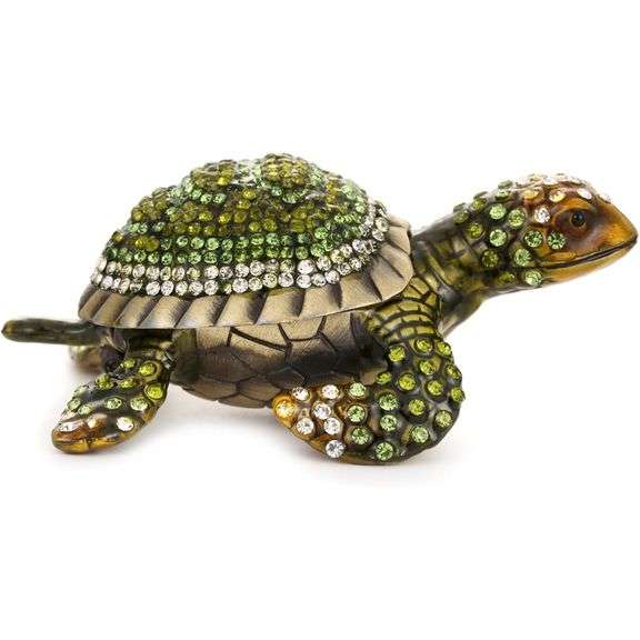 Hand-Painted Rhinestone Turtle Trinket Box