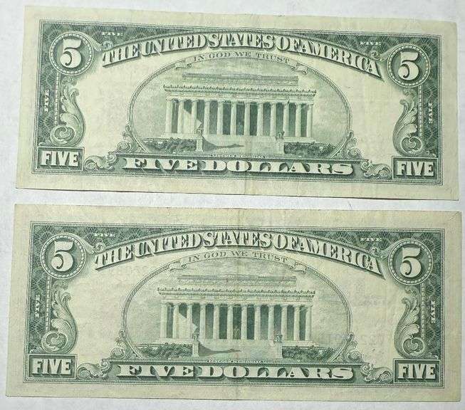 2 1963 Series Almost Slider Star $5 Red Seal US Notes