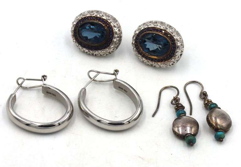 3 Pairs of 925 sterling silver earrings