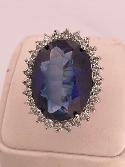 CERTIFIED 18K WHITE GOLD DIAMOND AND SAPPHIRE RING AND EARRING SET