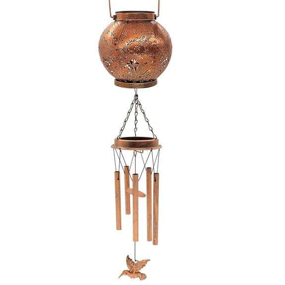 Hummingbird Solar Wind Chimes with Lantern
