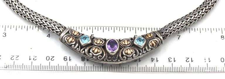 925 Sterling silver amethyst and blue topaz necklace