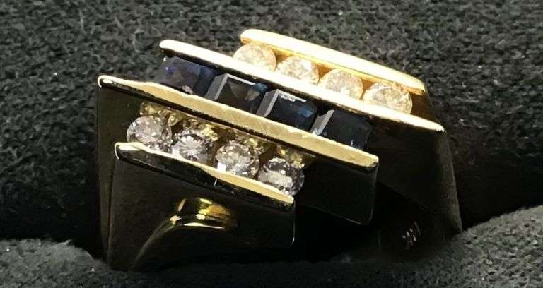 MEN’S 14K YELLOW GOLD WITH SAPPHIRE AND NATURAL DIAMOND