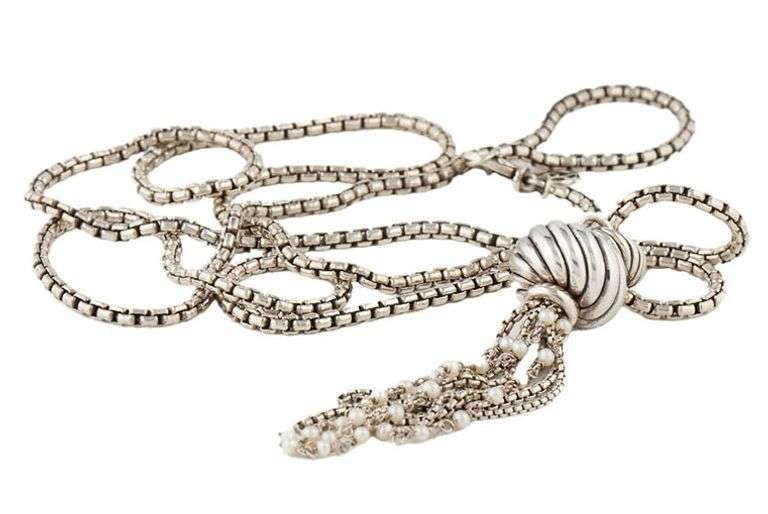 Sterling silver David Yurman Seed Pearl Tassel Pendant Necklace