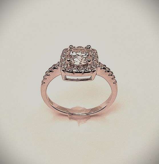 14 Kt White Gold Plate 6.5 mm Amber Ice Fire Moissanite Ring