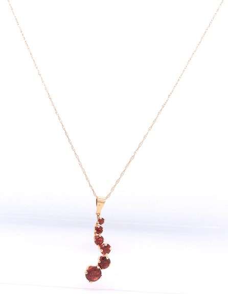 14kt Yellow gold garnet journey pendant on chain necklace