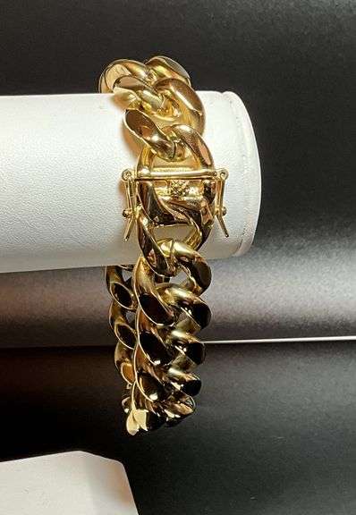 Huge 123.5 Gram 14 Kt Gold Plate Curb Link Bracelet