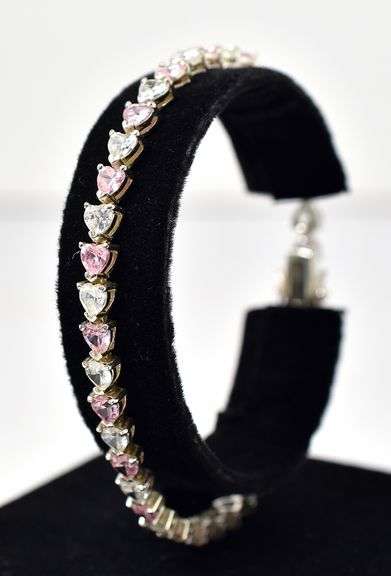 Pink and White Cz Gemstone Bracelet in Sterling Silver
