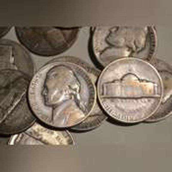 40 Unsearched Silver War Nickels.  Stock photos. 40 Unsearched Silver War Nickels
