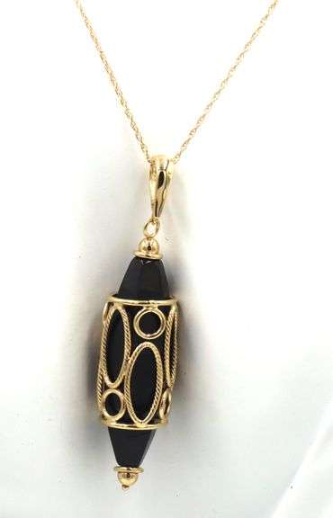 14kt Yellow gold black onyx loop pendant enhancer on chain