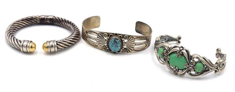 Group lot of 3 Vintage 925 sterling silver cuff bangles