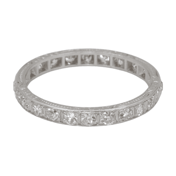 Platinum 950 Natural Diamond Engraved Band, Size 8