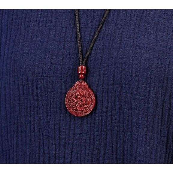 Hand-Carved Dragon Zodiac Pendant in Red Stone