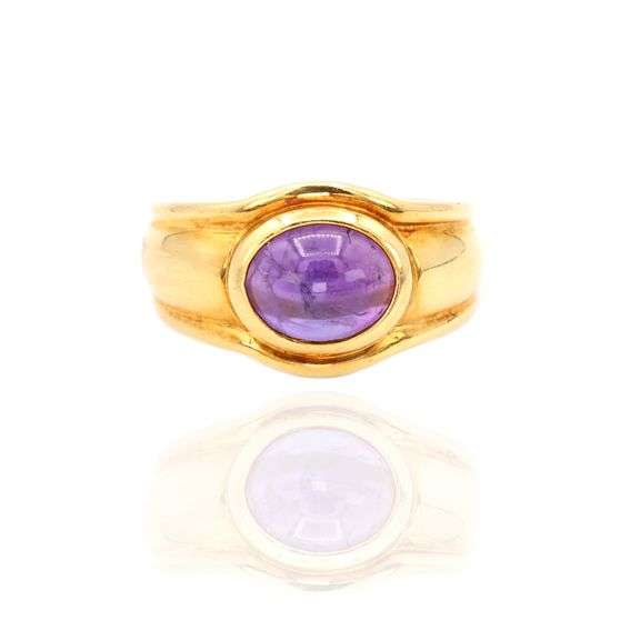 18k (750) Yellow Gold Natural cabochon Amethyst Ring