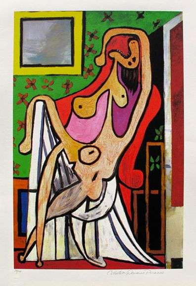 Collectible Pencil Numbered Pablo Picasso, Large Nude In Red Armchair