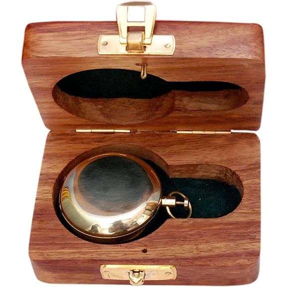 Brass Pocket Compass with Rosewood Case