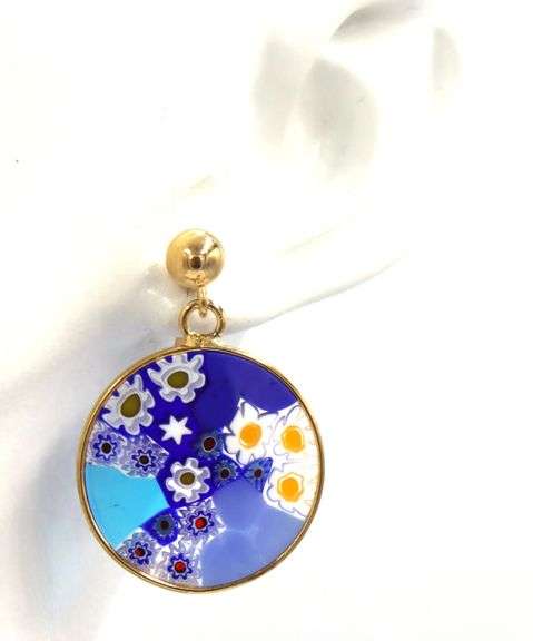 14kt Yellow gold Millefiori dangle earrings