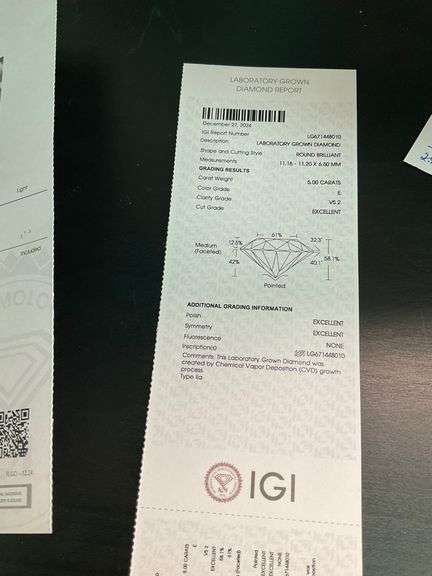 I.G.I CERTIFIED 5.00 CARAT DIAMOND