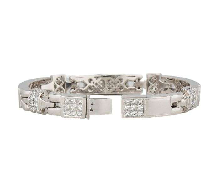 Gents 20.0ctw Princess Diamond Invisible Set Station Link Bracelet in 18K