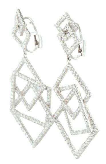 18kt White gold 4.00ctw Diamond Geometric Statement Dangle Earrings