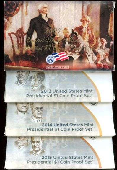4 Different US Presidential $1 Proof Sets with Box/CoA: 2007-2015