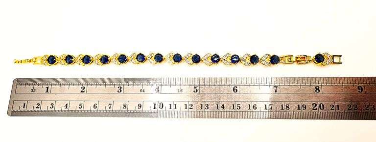 Beautiful 18 Kt Gold Plate 5 Piece Lab Simulated Midnight Blue Sapphire Set