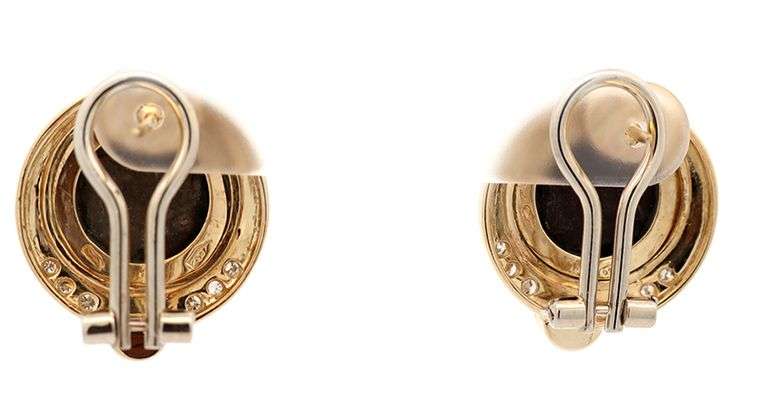 18kt Yellow gold 0.15ctw Diamond and Emerald Cabochon Ancient Coin Earrings