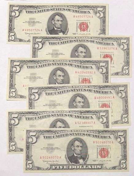 6 1963 Series Slider $5 Red Seal US Notes